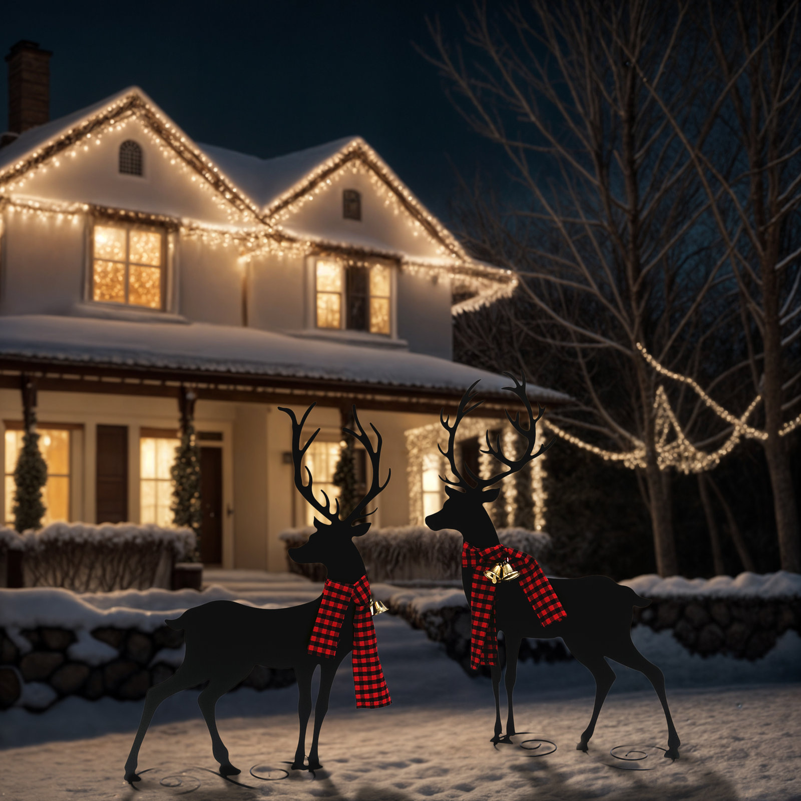 Large Metal Holiday Deer Figurine Set
