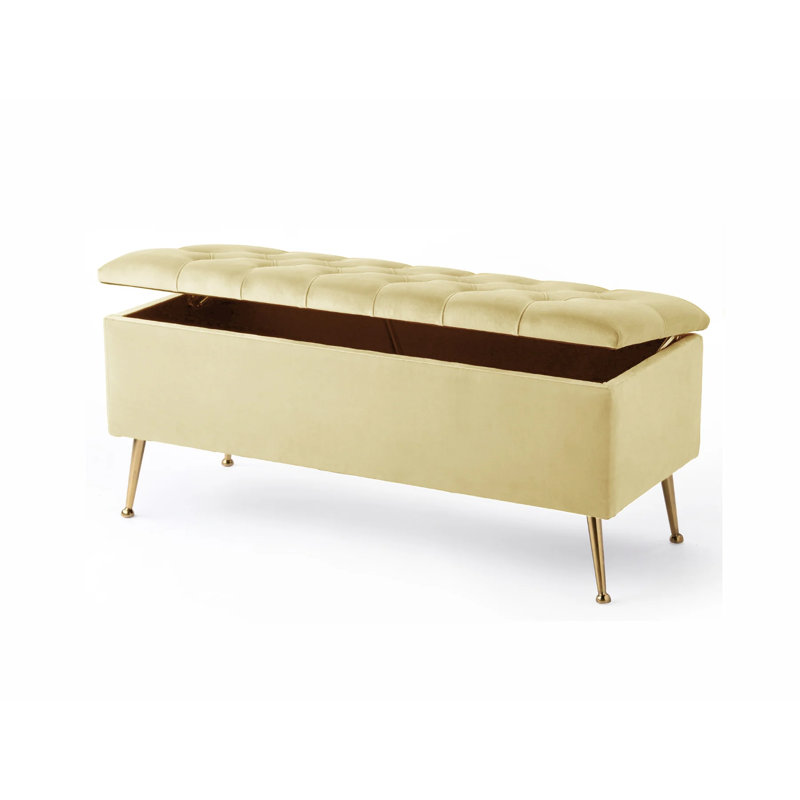 Amara Wide Velvet Tufted Rectangle Storage Ottoman Footstool Upholstered Bench with Legs for Living Room & Bedroom, Cream