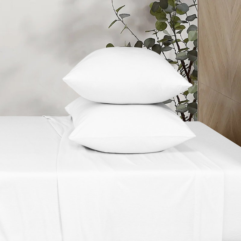 100% Cotton Jersey Knit Sheet Set, White, Twin XL Sheet Set + Fitted Sheet + 1 Pillowcase