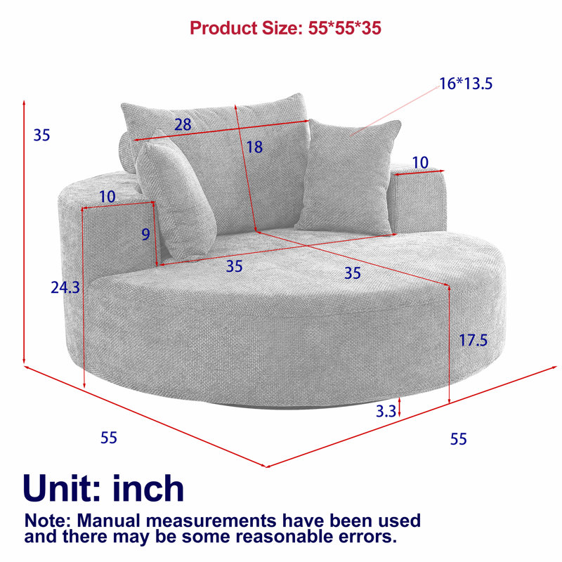 Fauteuil pivotant 55 po Chenille, Noir