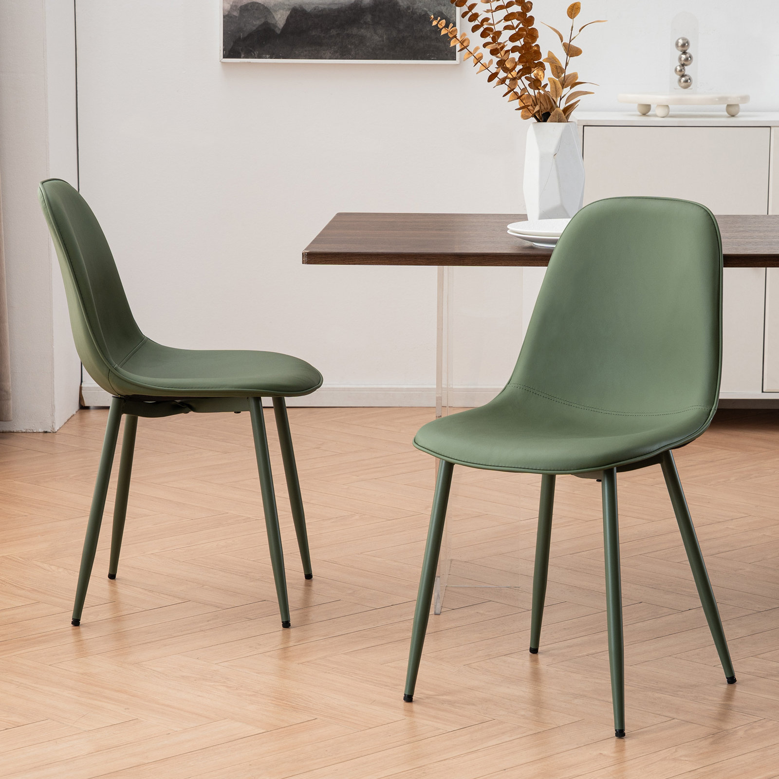 Kavi Side Chair, Bean Green Faux Leather/Bean Green