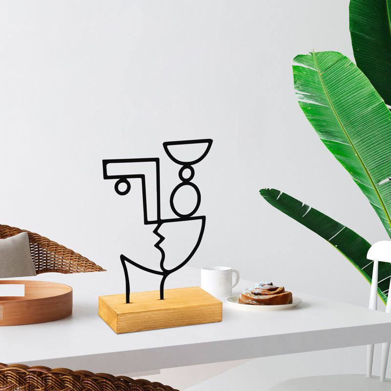 Élégant objet décoratif, 100% métal et bois, 10,6 po x 3,1 po x 6,7 po | Épaisseur du métal: 0,06 po, épaisseur du bois: 1,6 po | Finition noire et naturelle élégante, parfaite pour la décoration intérieure et l'esthétique moderne