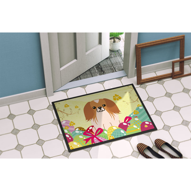 Tapis d'extérieur antidérapant Saroyan Pekingnese 27 po x 18 po, l 18 po x L 27 po, Rouge / Blanc