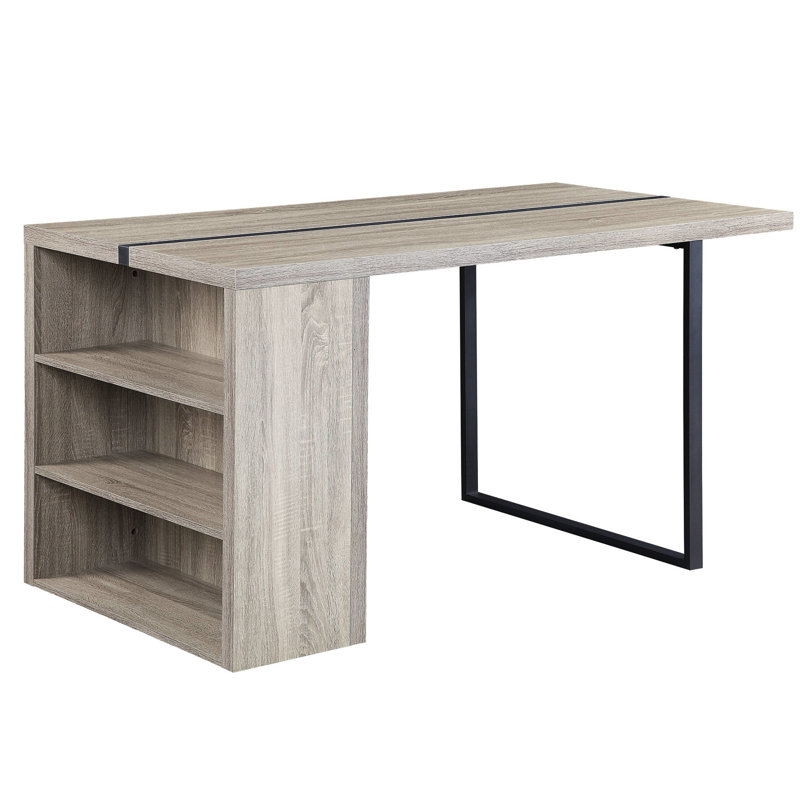 Table de salle à manger rectangulaire avec finition en chêne gris et noir, incrustation de métal pour un look contemporain, table grise et noire, pieds avec options de rangement pratiques