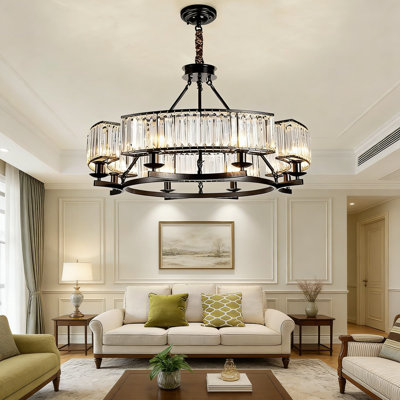 Farmhouse Crystal Chandelier With K9 Crystals - Black Rustic Pendant Light Fixture For Dining Room, Living Room, Foyer, And High Ceilings