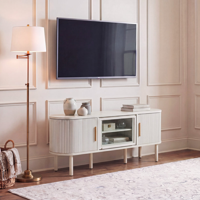Meuble télé pour téléviseur de 55 po ou moins Cestar, Blanc décoloré