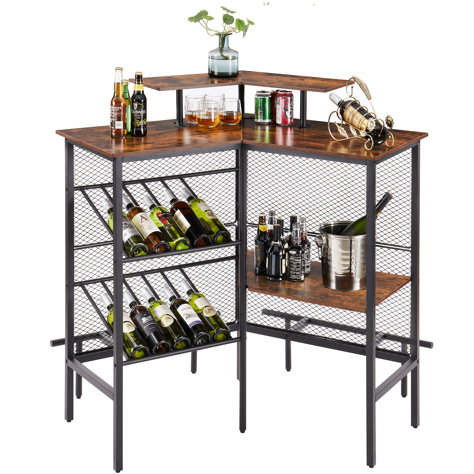  LITTLE TREE 3 Tier L-Shaped Home Bar Unit Liquor Bar Table,  Corner Wine Bar Cabinet Mini Bars for Home Kitchen Pub, Grey : Home &  Kitchen