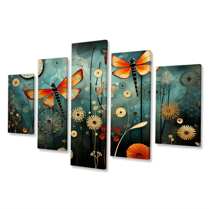 Libellules dans la prairie - Insectes et insectes, décoration murale multipanel