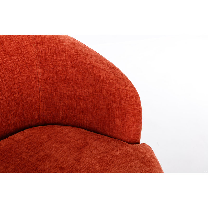 Swivel Accent Armchair Barrel Chair With Powder Coating Metal Ring, Orange Chenille