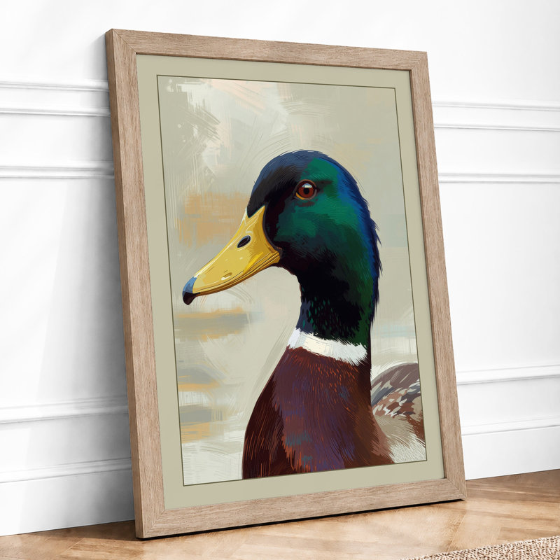Mallard Portrait Botanical - Framed Print, A1 - 84.1 x 59.4 cm, Oak
