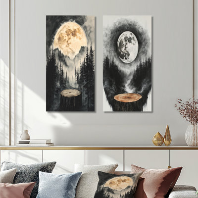 Lune au-dessus de la forêt de pierre onyx I - Collection d'impressions sur toile 2 pièces