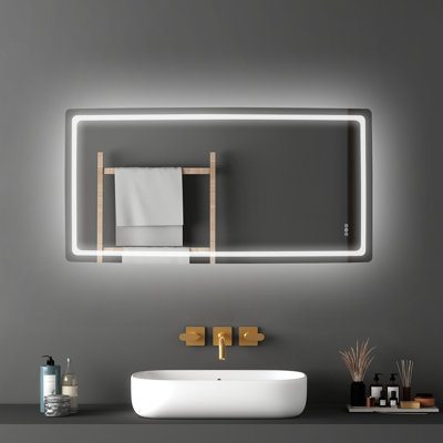 LED Bathroom Mirror 3 Colors Anti-fog Wall Mounted Vanity Mirror