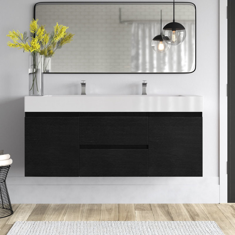Babajide Bathroom Vanity with Acrylic Top, Rich Black Oak