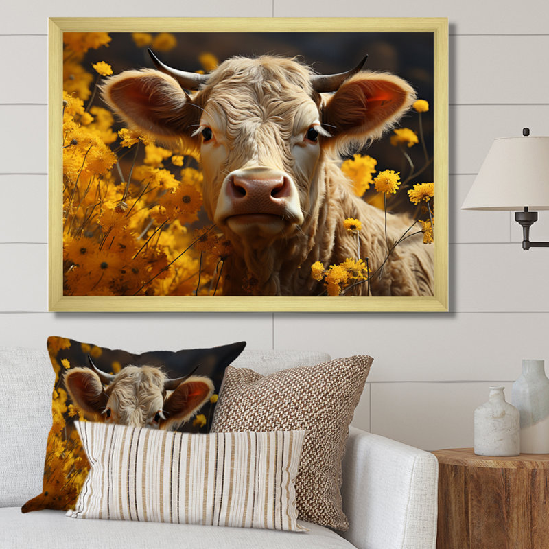 Cow Fields of Gold, reproduction d'art sur toile, H 30 po x l 40 po x P 1,5 po, Encadrement doré