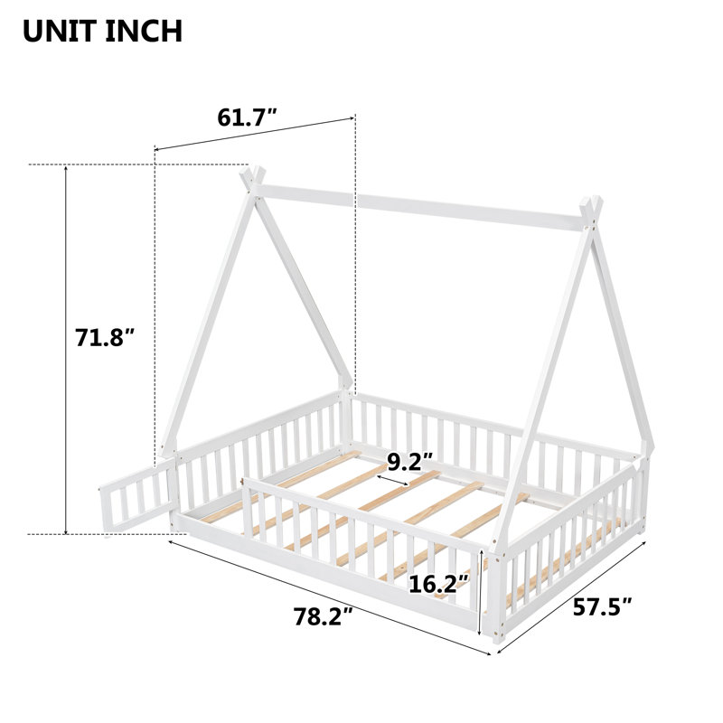 Lit double en forme de tente avec tipi en bois de pin pour un sommeil douillet