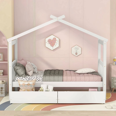 Lit simple en bois avec tiroirs