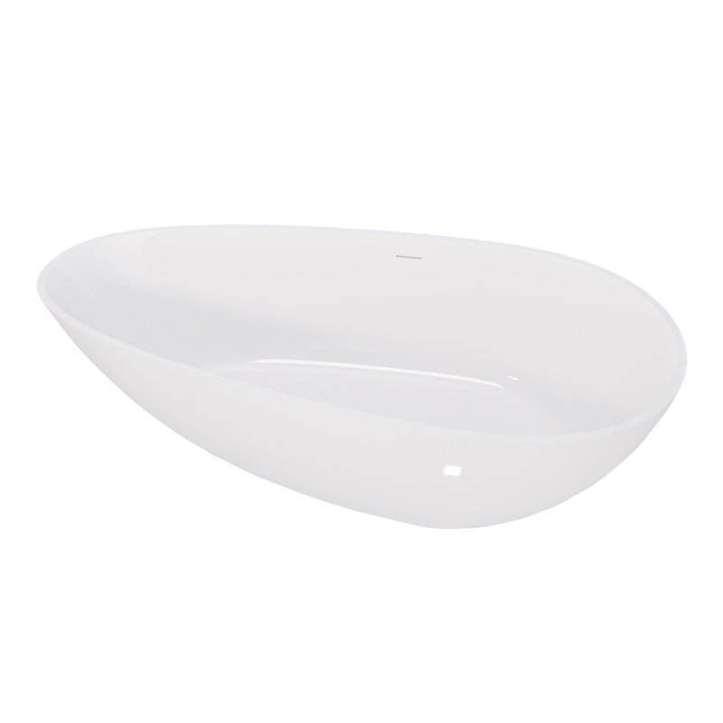 59" Freestanding Solid Surface Bathtub, Luxury Handcrafted Stone Resin Freestanding Soaking Bathtub With Overflow And Pop-Up Drain, Glossy White