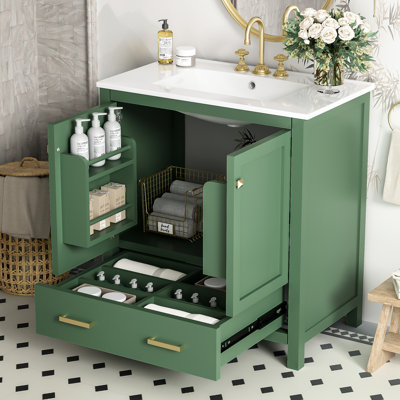 Meuble-lavabo moderne de 30 po avec peinture imperméable et lavabo simple avec 2 portes et un tiroir