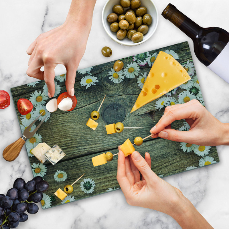 Ambesonne Rustic Cutting Board Large Size Spring Daisy Weathered Look Multicolor