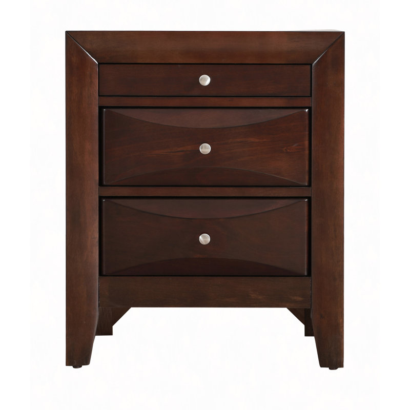 Table de chevet avec 3 tiroirs à queue d'aronde, placages en bois véritable et façades en résine, entièrement assemblés, guides en métal robustes