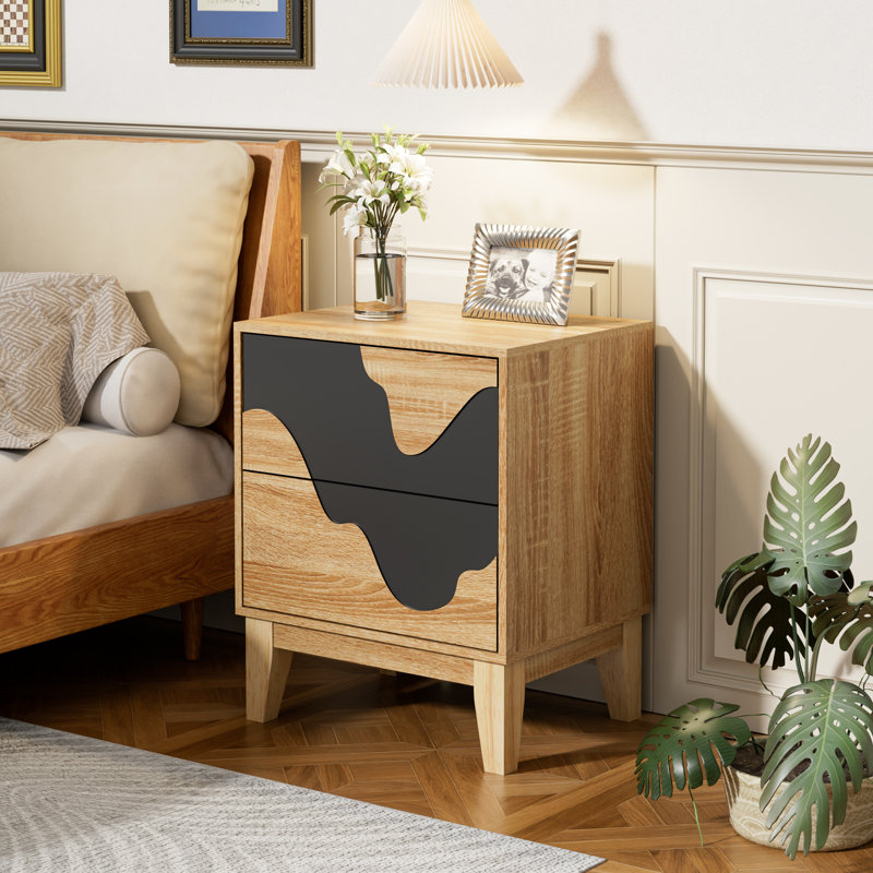 17.7“W Flowing Water Geometry Nightstand, Nature