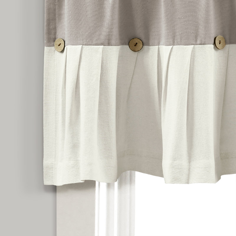Warm Gray and Off-White Faux Linen Button Valance