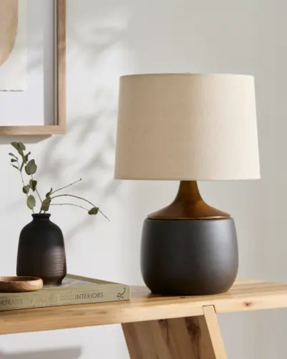 Ceramic Table Lamp, Beige, Gray