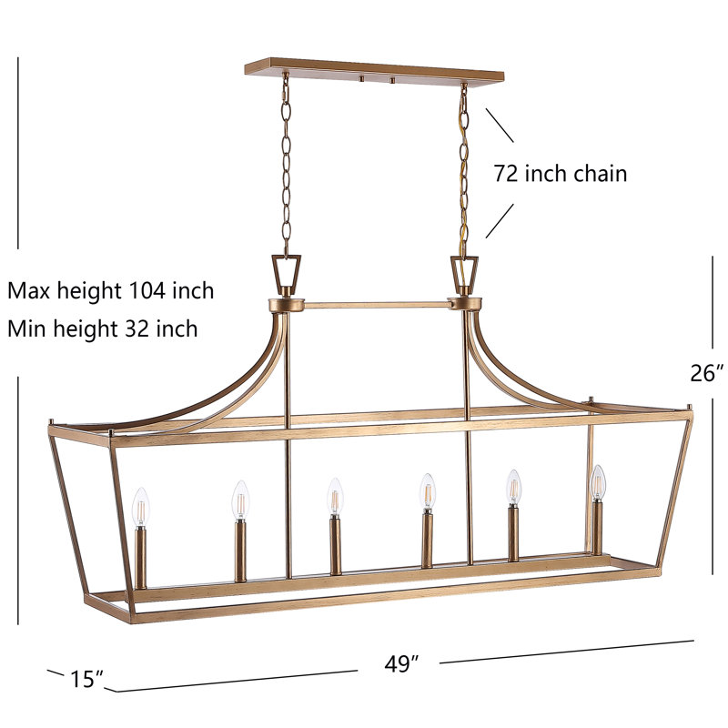 Luminaire suspendu linéaire à 6 lumières pour îlot de cuisine Nardone, Peint or
