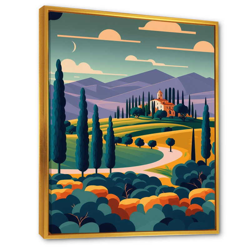 «Graphic Trees to Wineyard», reproduction sur toile, H 20 po x l 12 po x P 1 po, Toile avec cadre flottant or