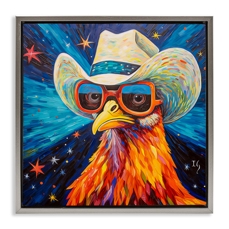 «Cowboy Chicken with Stars», art mural sur toile par Ivan Guaderrama, Cadre flottant gris lustré