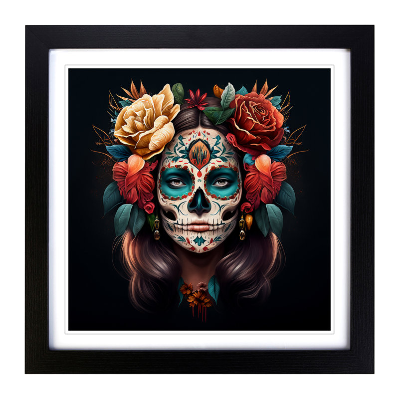 Sugar Skull Boho - Framed Print, Black