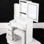 Table de meuble-lavabo blanche à gauche, avec miroir à DEL tactile, luminosité réglable et 3 options de couleur, tabouret rembourré inclus, convient aux petites pièces et