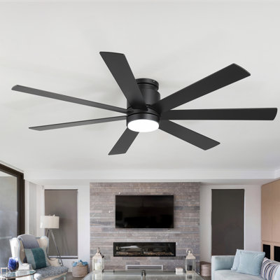 60" Modern Flush Mount Ceiling Fan With Light And Remote, 7-blade Low Profile Fan With Quiet Reversible Dc Motor For Living Room And Bedroom