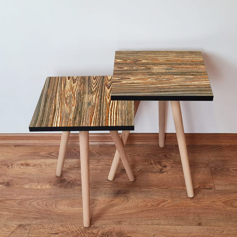Modern Scandinavian Nesting Table Set (2 Pieces), Brown | 100% MDF with Beech Wood Legs | Larger Table: 13.8 x 18.5 x 13.8 inches, Smaller Table: 13.8 x 16.5 x 13.8 inches | Stylish & Functional for Home or Office Décor