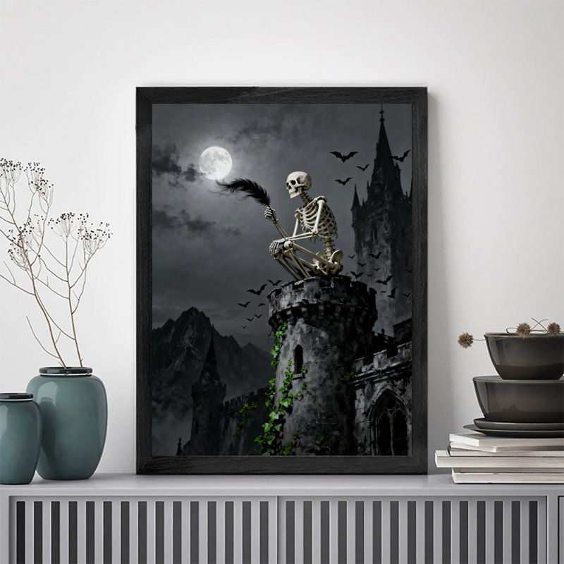 Art mural rétro noir avec crâne foncé, impressions de style rétro, H 17 po x l 13 po