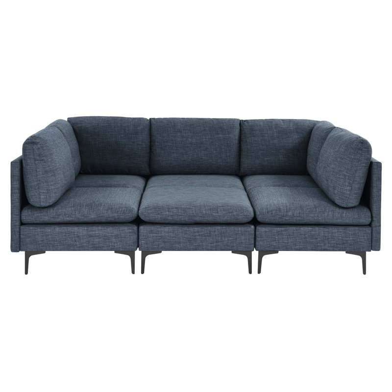 Linen Modular Sectional Sofa with Custom Configuration, Dark Blue Linen, 35" H x 93.5" W x 91" D, Symmetrical