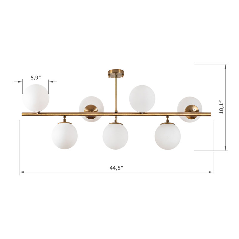 Lustre 7 lumières avec capuchon en verre, Givré, Rétro