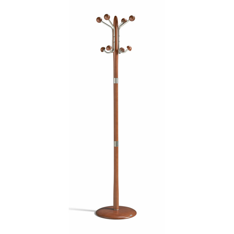 Behm Solid Wood Freestanding 8 - Hook Coat Rack, Cherry