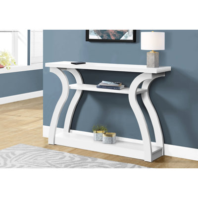 Console contemporaine contemporaine en stratifié blanc pour le salon, la chambre à coucher - Table courbée avec trois rangements et couloir moderne au look élégant