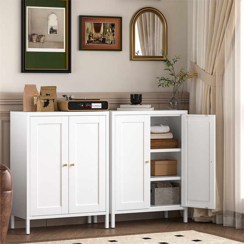  Armoire de rangement en métal pour salle de bain avec 2 tablettes réglables et 2 portes, blanc, Blanc
