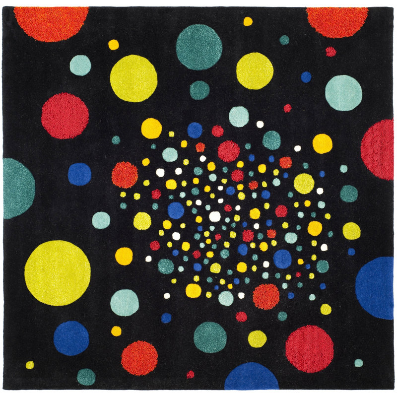 Amier Hand Tufted Wool And Viscose Polka Dots Rug, Square 6'
