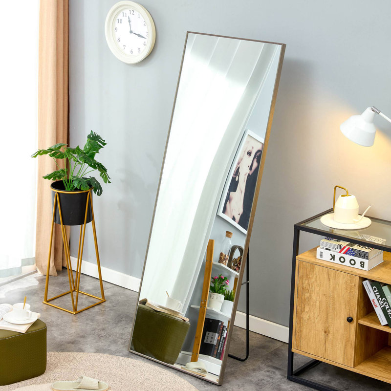 Kalianne Wood Rectangle Mirror, Silver, 63'' H x 19'' W