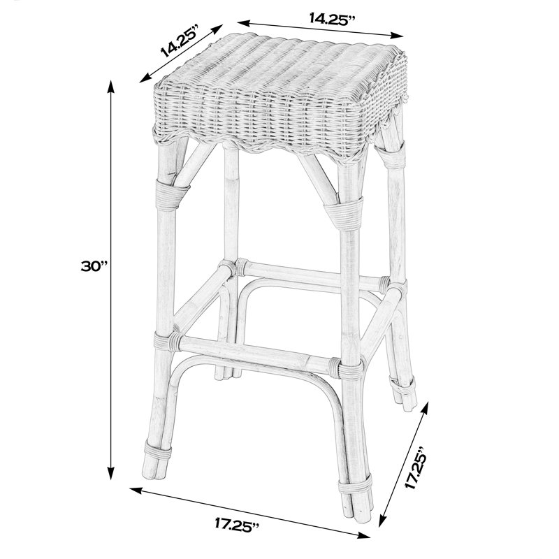 Flora Rattan Scalloped Bar and Counter Height Stool, Bar Stool (30" Seat Height)