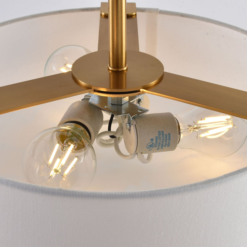 14" Modern 3-Light White Fabric Shade Dimmable Drum Flush Mount Ceiling Light