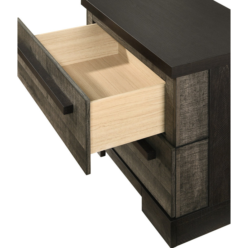 Table de chevet 2 pièces, fini rustique - Bois brun-gris, style contemporain, construction robuste