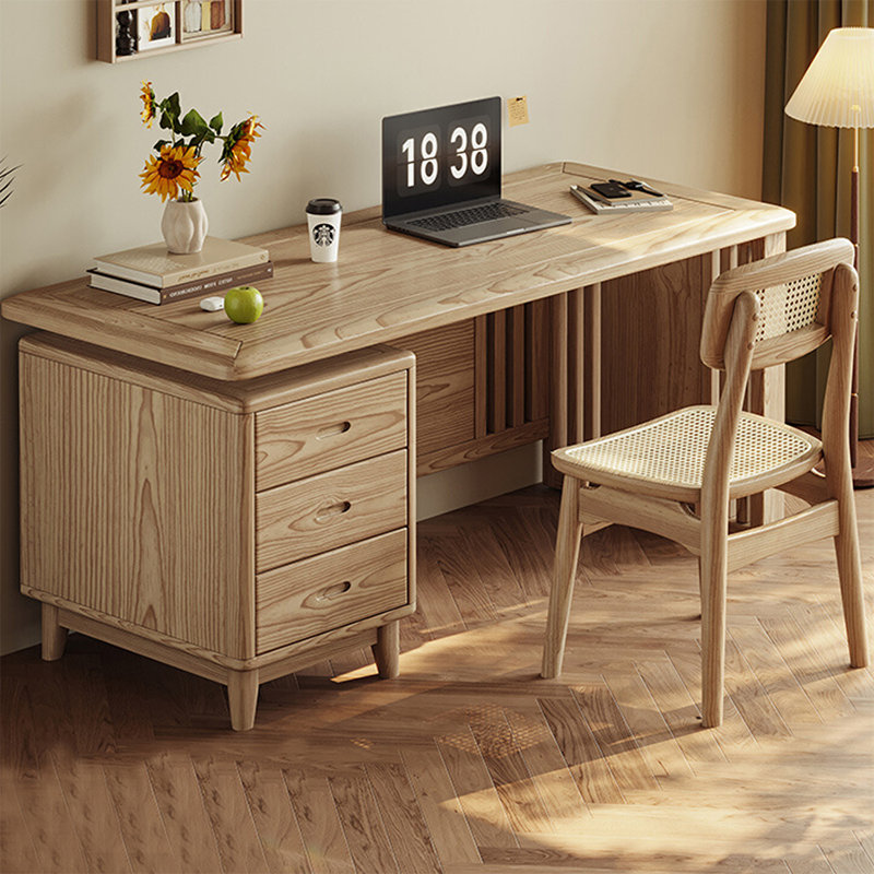 Bureau rectangulaire en bois massif et manufacturé avec 3 tiroirs Burlywood