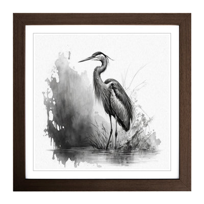 Heron Ink Wash No.1 - Single Picture Frame Print on Wood