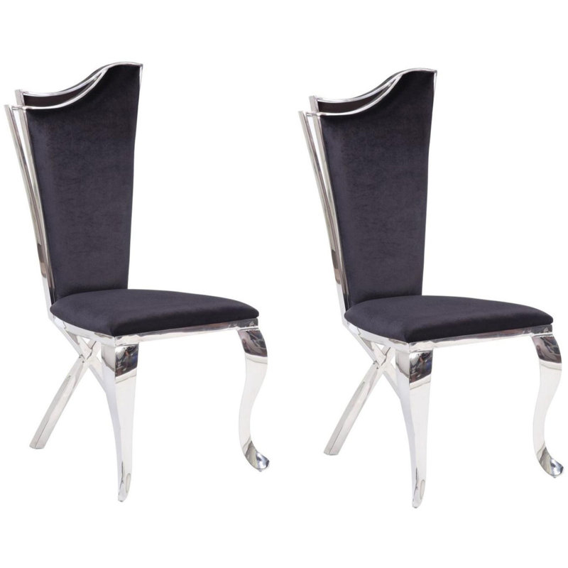 Wolverton Upholstered Side Chair in Black and Silver (Set of 2)