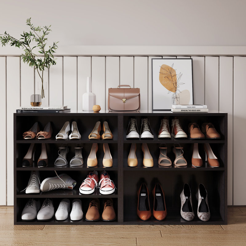 Latitude RunÂ® Shoes Rack, Free Standing Wood Closet Organizer Unit, Obsidian Wood, 25.2" H x 27.6" W x 12" D