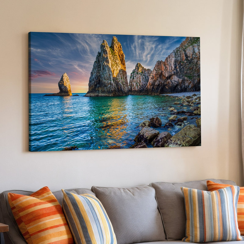 Reproduction d'art sur toile, "Une scène côtière à couper le souffle au coucher du soleil", H 20 po x l 30 po